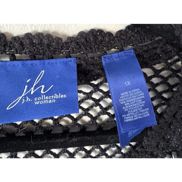 JH Collectibles Crochet Sweater Women’s Plus Size 1X Black Shimmer Boho V Neck - Picture 8 of 8